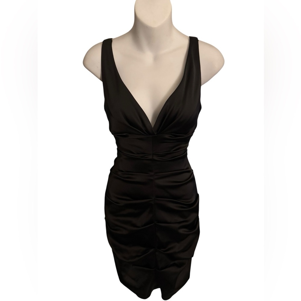 Xscape Black Ruched Mini Dress